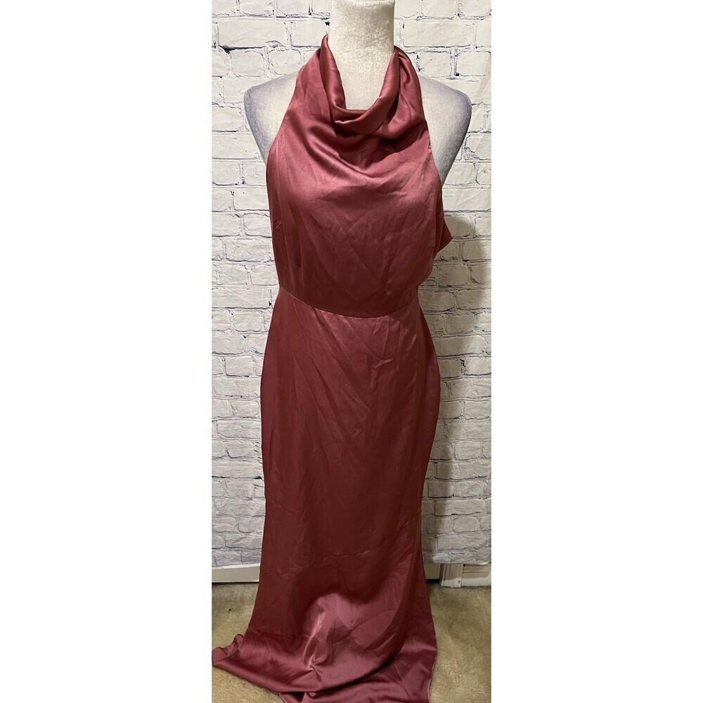 Cider Mauve Satin Elegant Halter Low back Formal Party Gown Dress Size Large